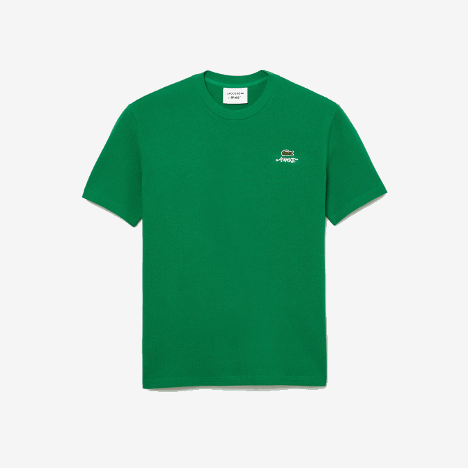 yo verde VVL0A892 hombrescamiseta de piqué de algodón con logo lacoste x wake ny