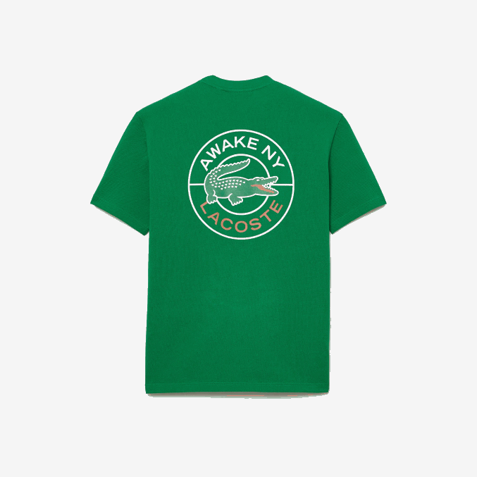yo verde VVL0A892 hombrescamiseta de piqué de algodón con logo lacoste x wake ny