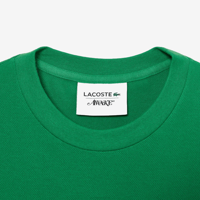 yo verde VVL0A892 hombrescamiseta de piqué de algodón con logo lacoste x wake ny