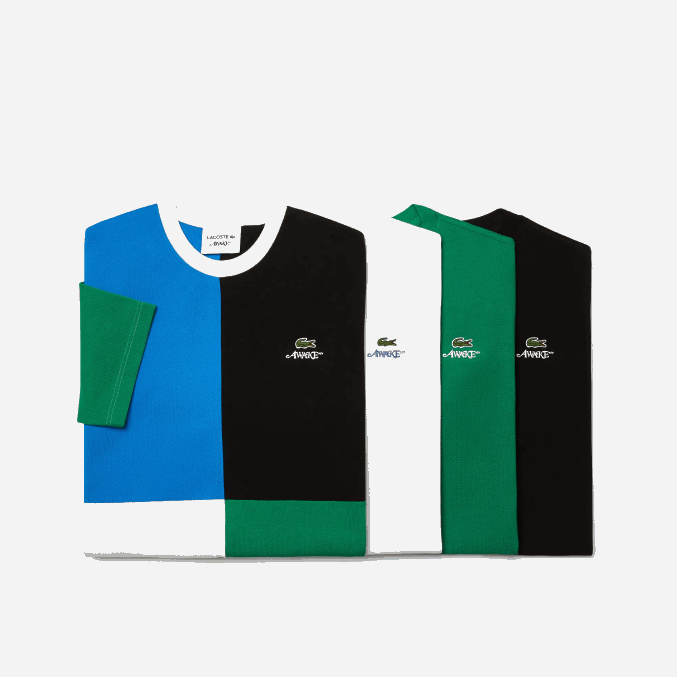 yo verde VVL0A892 hombrescamiseta de piqué de algodón con logo lacoste x wake ny