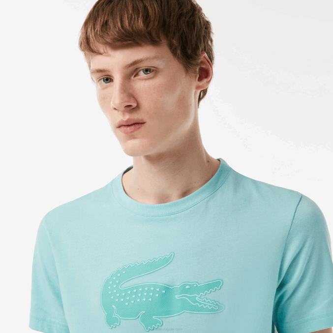 zki verde claro VVL0A86 hombres Lacoste Camiseta deportiva de punto transpirable con estampado de cocodrilo en 3D