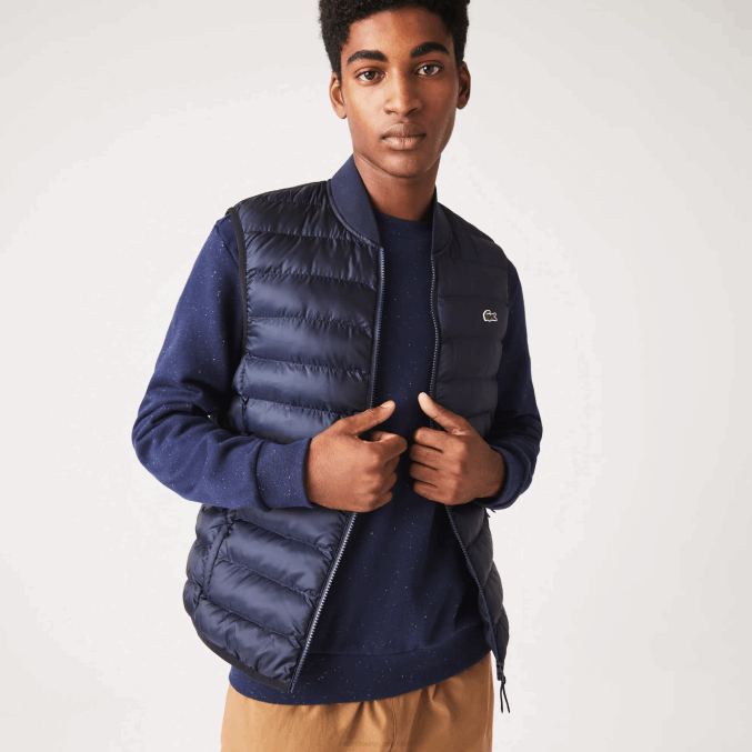 fondo azul marino VVL0A1253 hombres Lacoste chaleco acolchado repelente al agua