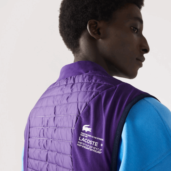 morado azul marino se3 VVL0A386 hombres Lacoste chaleco sport acolchado reversible