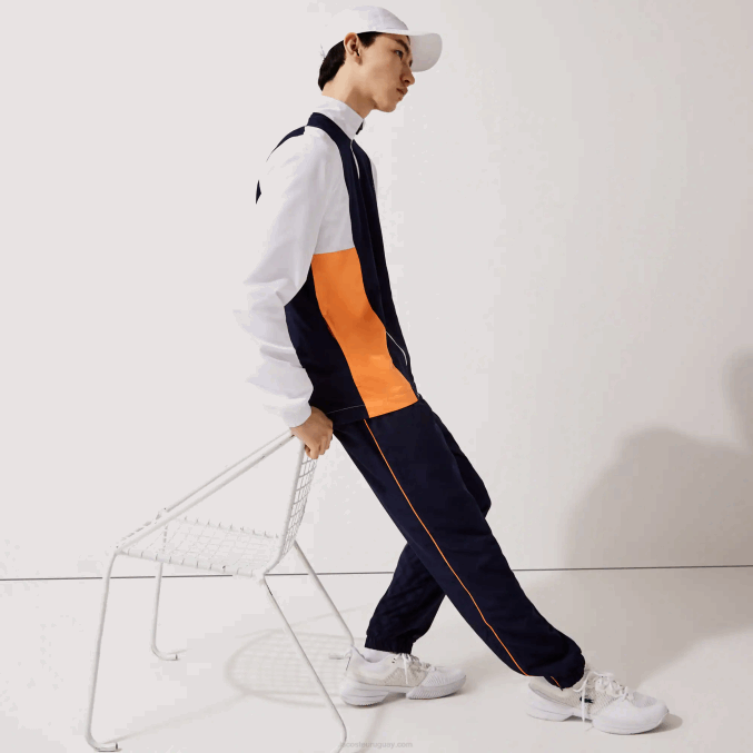 blanco naranja azul marino 8ty VVL0A1156 hombres Lacoste chándal deportivo con bloques de colores
