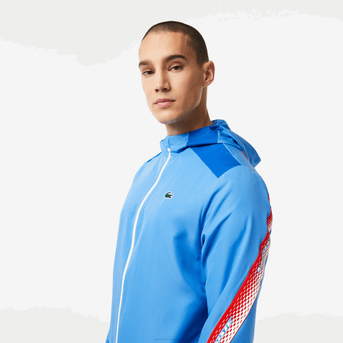 azul blanco wxi VVL0A380 hombres Lacoste chamarra de tenis con capucha de poliéster reciclado