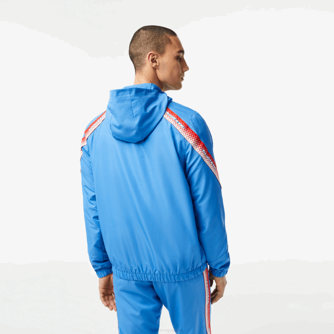 azul blanco wxi VVL0A380 hombres Lacoste chamarra de tenis con capucha de poliéster reciclado