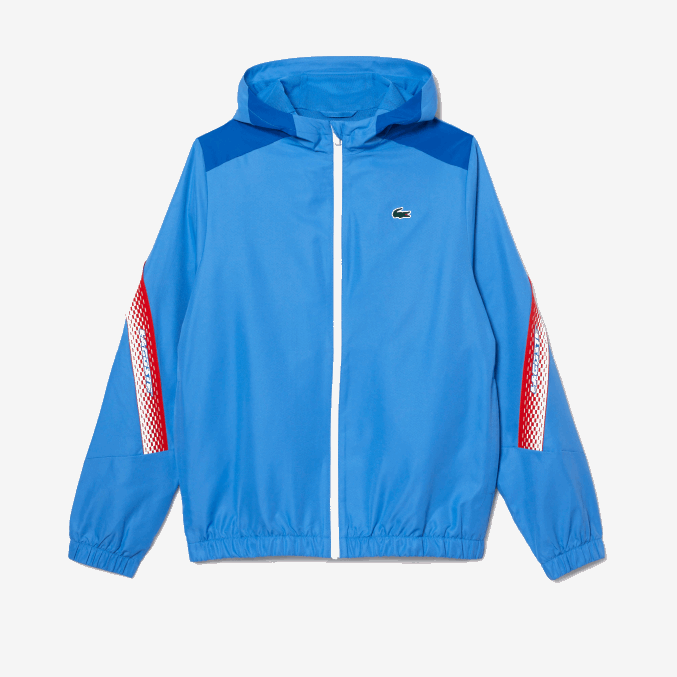 azul blanco wxi VVL0A380 hombres Lacoste chamarra de tenis con capucha de poliéster reciclado