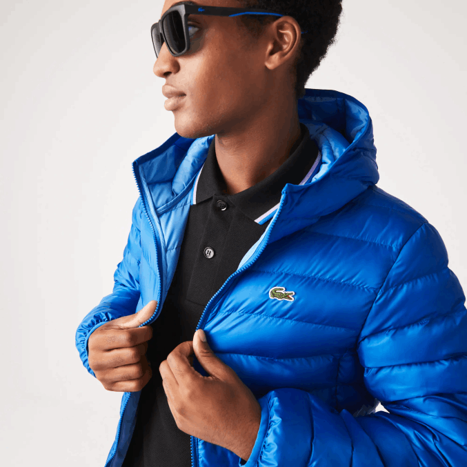 azul k1q VVL0A1264 hombres Lacoste chamarra capitonada con capucha