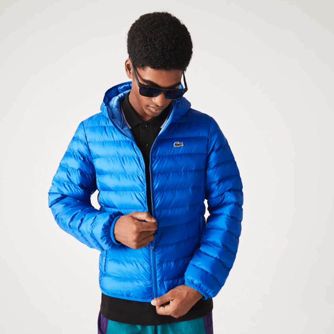 azul k1q VVL0A1264 hombres Lacoste chamarra capitonada con capucha