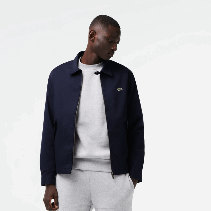 azul marino 166 VVL0A407 hombres Lacoste chaqueta corta de gabardina de algodón orgánico con cremallera