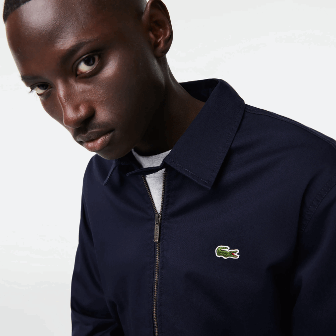 azul marino 166 VVL0A407 hombres Lacoste chaqueta corta de gabardina de algodón orgánico con cremallera