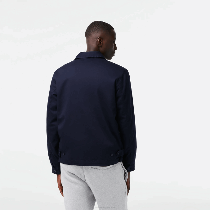 azul marino 166 VVL0A407 hombres Lacoste chaqueta corta de gabardina de algodón orgánico con cremallera