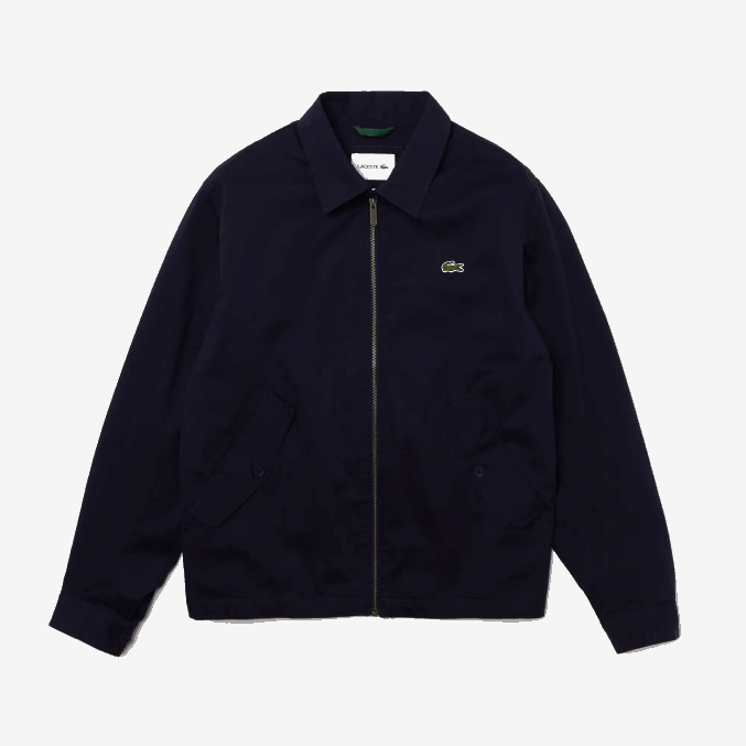 azul marino 166 VVL0A407 hombres Lacoste chaqueta corta de gabardina de algodón orgánico con cremallera