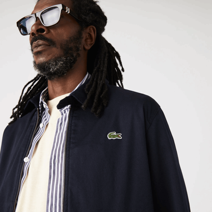 azul marino 166 VVL0A407 hombres Lacoste chaqueta corta de gabardina de algodón orgánico con cremallera