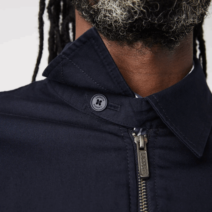 azul marino 166 VVL0A407 hombres Lacoste chaqueta corta de gabardina de algodón orgánico con cremallera