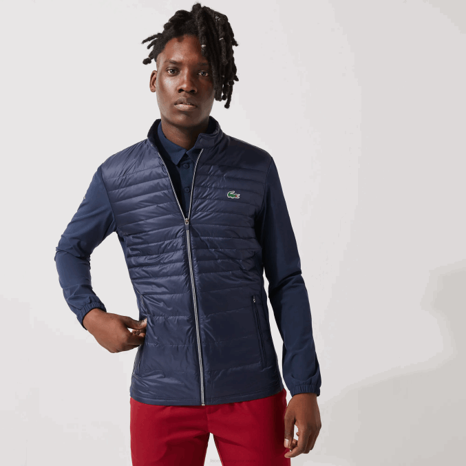 azul marino 5fs VVL0A1302 hombres Lacoste chamarra de golf acolchada resistente al agua, ligera y deportiva