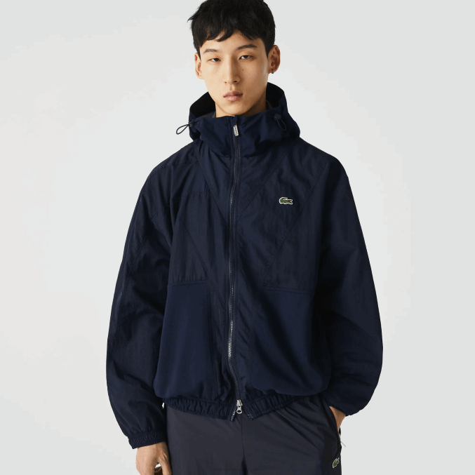 azul marino 5fs VVL0A1315 hombres Lacoste chamarra con cremallera y bloques de colores con logo gráfico en vivo