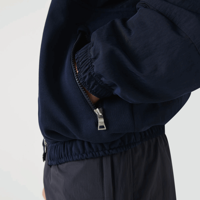 azul marino 5fs VVL0A1315 hombres Lacoste chamarra con cremallera y bloques de colores con logo gráfico en vivo