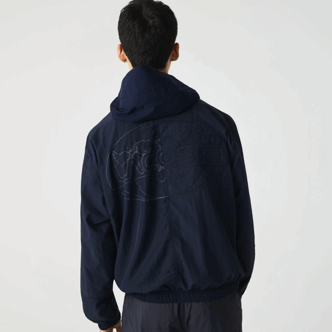 azul marino 5fs VVL0A1315 hombres Lacoste chamarra con cremallera y bloques de colores con logo gráfico en vivo