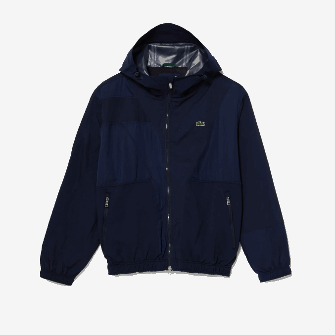 azul marino 5fs VVL0A1315 hombres Lacoste chamarra con cremallera y bloques de colores con logo gráfico en vivo
