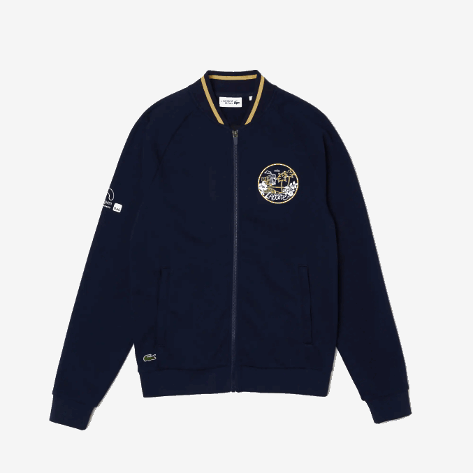 azul marino amarillo 144 VVL0A1173 hombres Lacoste chamarra miami abierta con estampado de cocodrilo