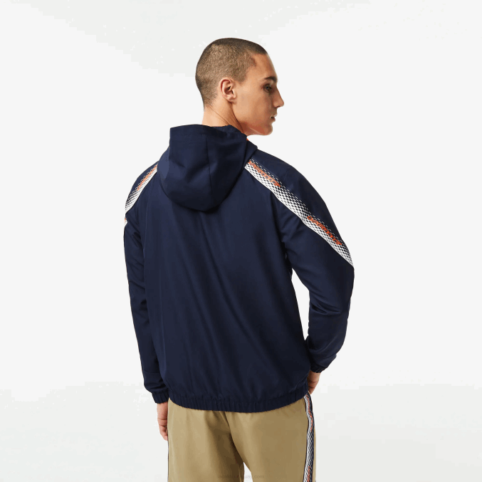 azul marino naranja blanco ag4 VVL0A379 hombres Lacoste chamarra de tenis con capucha de poliéster reciclado