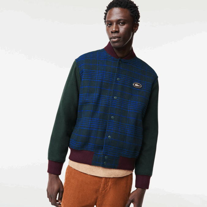 azul marino verde negro azul v48 VVL0A1220 hombres Lacoste chamarra universitaria con logo en la espalda