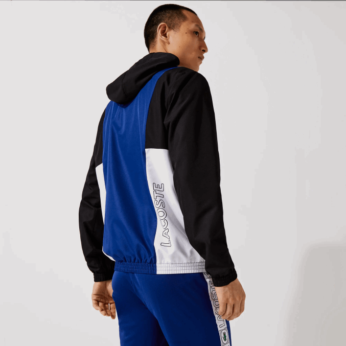 azul negro blanco alv VVL0A1322 hombres Lacoste chamarra ligera sport colorblock con cremallera