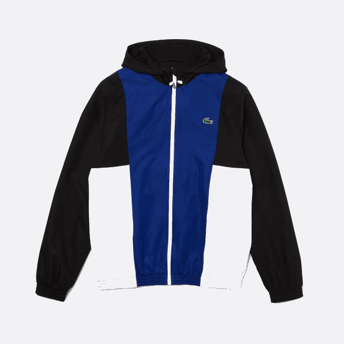 azul negro blanco alv VVL0A1322 hombres Lacoste chamarra ligera sport colorblock con cremallera