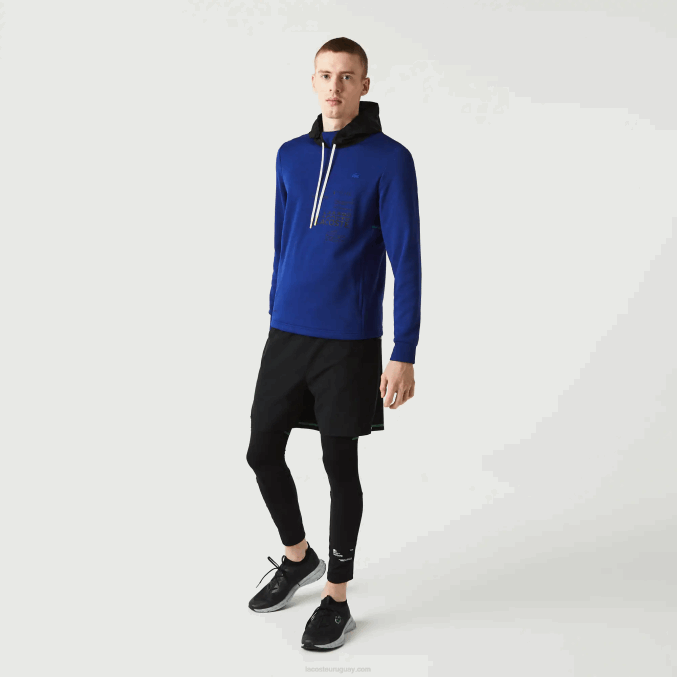 azul negro blanco pwh VVL0A1193 hombres Lacoste chamarra deportiva tipo jersey con capucha en contraste
