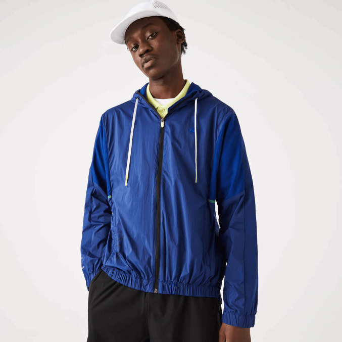 azul negro mqs VVL0A1306 hombres Lacoste chamarra deportiva plegable de nailon con cremallera