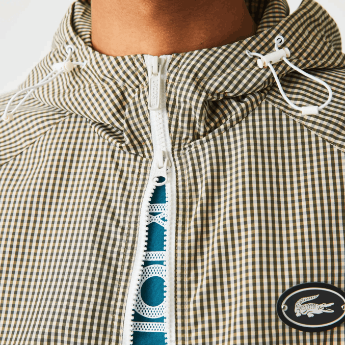 beige marino blanco caqui verde 87e VVL0A1232 hombres Lacoste chamarra de sarga a cuadros con capucha