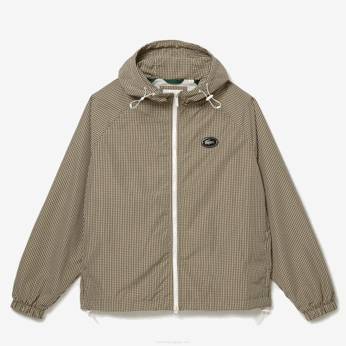 beige marino blanco caqui verde 87e VVL0A1232 hombres Lacoste chamarra de sarga a cuadros con capucha