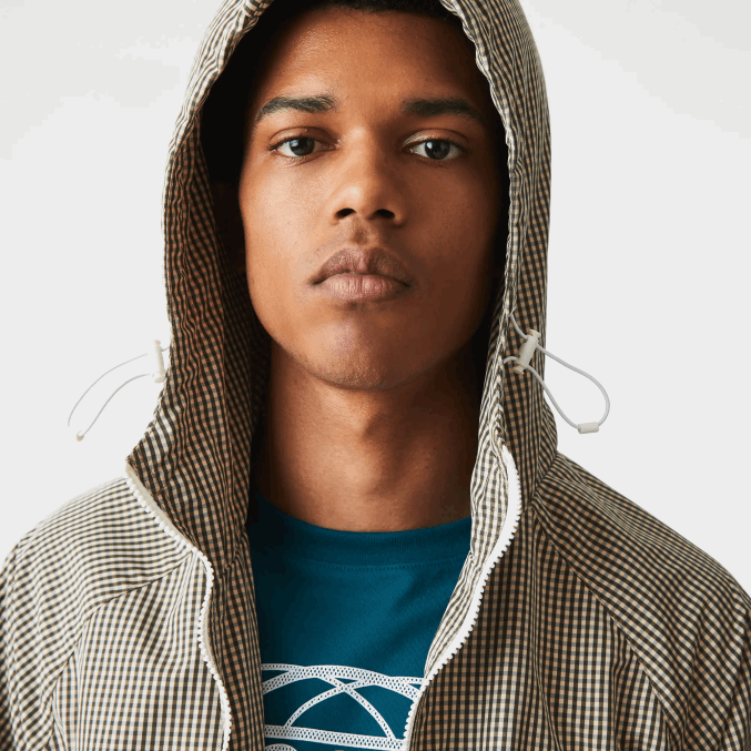 beige marino blanco caqui verde 87e VVL0A1232 hombres Lacoste chamarra de sarga a cuadros con capucha