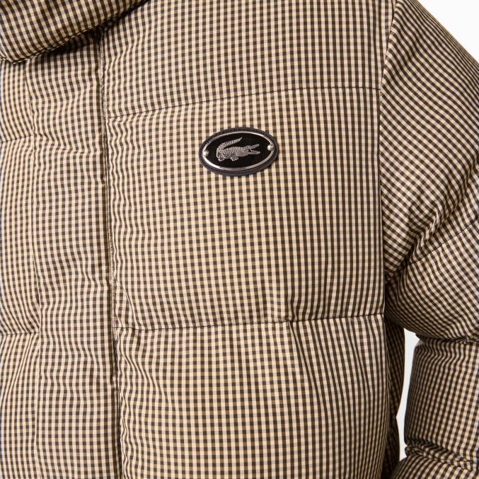 beige marino caqui verde 87e VVL0A399 hombres Lacoste chaqueta acolchada de sarga repelente al agua con estampado de cuadros