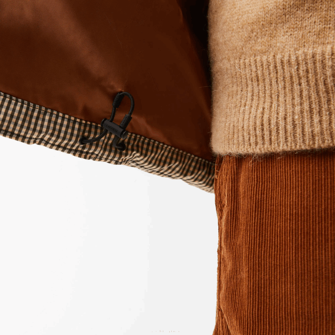 beige marino caqui verde 87e VVL0A399 hombres Lacoste chaqueta acolchada de sarga repelente al agua con estampado de cuadros