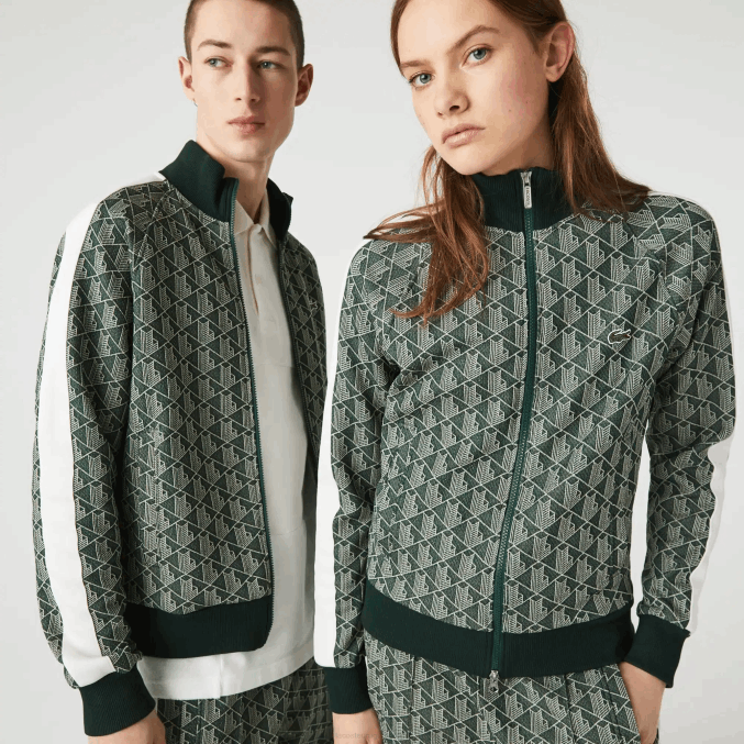 beige verde 7m4 VVL0A1188 hombres Lacoste chamarra live con cremallera y monograma en jacquard