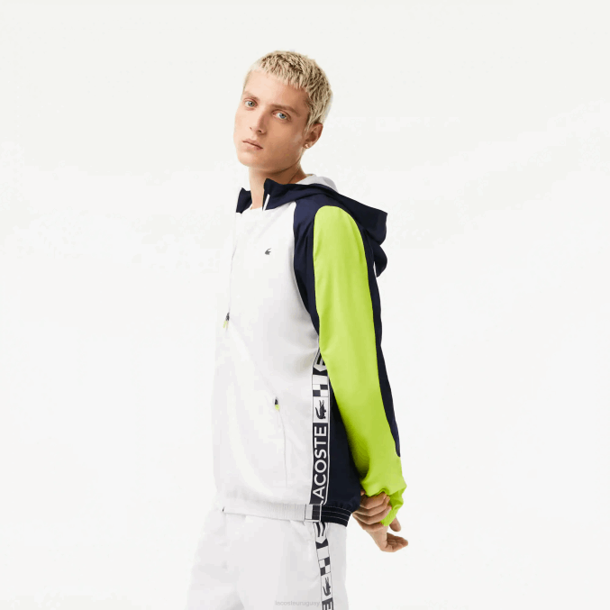 blanco azul marino amarillo 6f5 VVL0A1274 hombres Lacoste chamarra de tenis sport con bloques de color