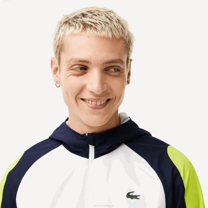 blanco azul marino amarillo 6f5 VVL0A1274 hombres Lacoste chamarra de tenis sport con bloques de color