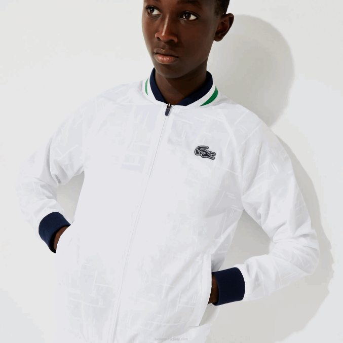 blanco azul marino blanco verde gqe VVL0A1321 hombres Lacoste chamarra deportiva ligera resistente al agua