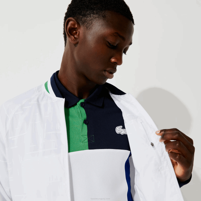 blanco azul marino blanco verde gqe VVL0A1321 hombres Lacoste chamarra deportiva ligera resistente al agua