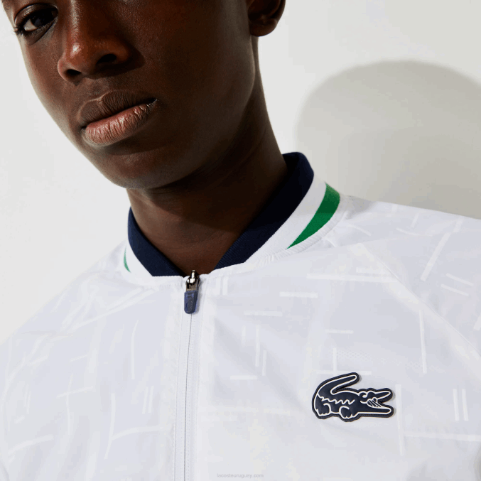 blanco azul marino blanco verde gqe VVL0A1321 hombres Lacoste chamarra deportiva ligera resistente al agua