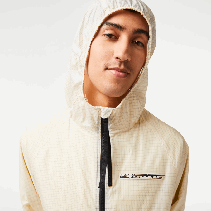 blanco negro aj8 VVL0A382 hombres Lacoste chamarra corta con cremallera y capucha