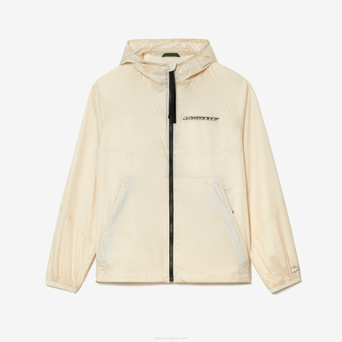 blanco negro aj8 VVL0A382 hombres Lacoste chamarra corta con cremallera y capucha