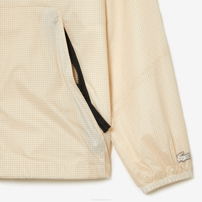 blanco negro aj8 VVL0A382 hombres Lacoste chamarra corta con cremallera y capucha