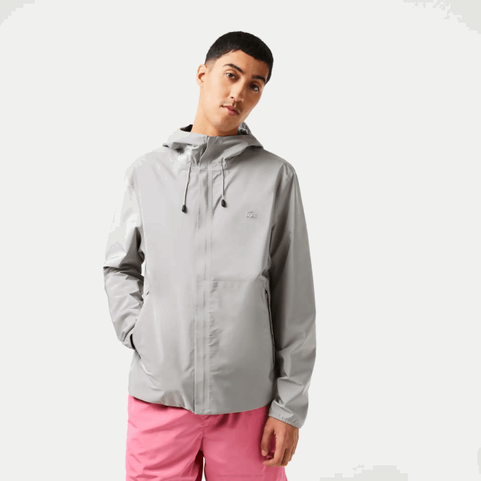 kzw gris VVL0A387 hombres Lacoste chamarra deportiva corta impermeable