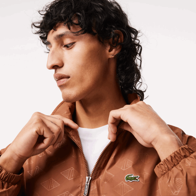 lfa marrón claro VVL0A378 hombres Lacoste chamarra deportiva con monograma estampado
