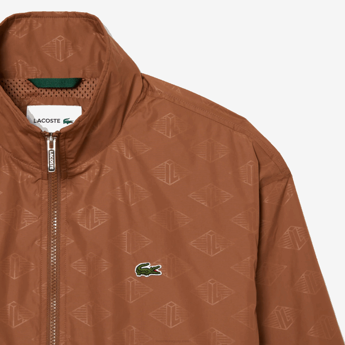 lfa marrón claro VVL0A378 hombres Lacoste chamarra deportiva con monograma estampado