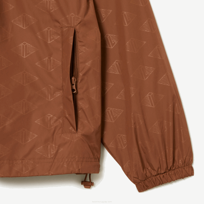lfa marrón claro VVL0A378 hombres Lacoste chamarra deportiva con monograma estampado