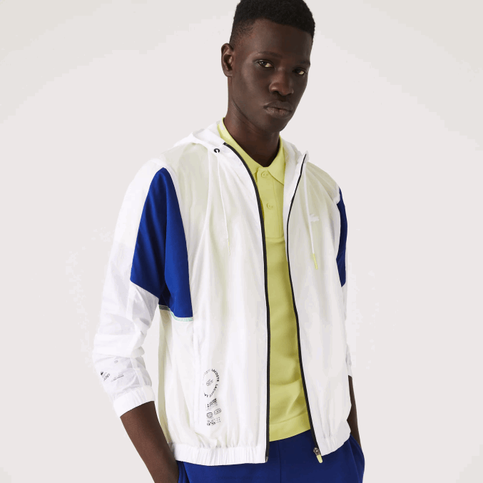 llamativa pelea negra amarilla VVL0A1307 hombres Lacoste chamarra deportiva plegable de nailon con cremallera